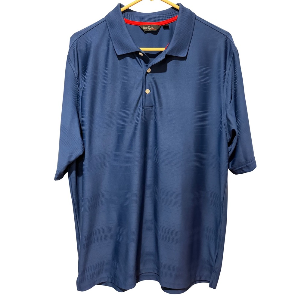 Walter Hagen Essentials Mens XL Blue Textured Stripe Golf Polo Short Sleeve